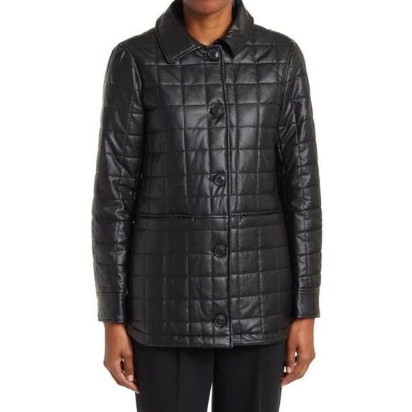 Sam Edelman Quilted PU Jacket black faux leather size Large BNWT - Picture 5 of 10